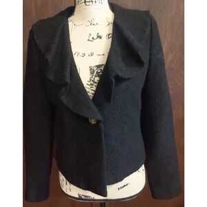 Bloomingdales Vintage Womens 8P Petite Button tweed Formal Jacket Black Lined
